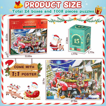Alagoo 2025 Holiday Jigsaw Puzzle Advent Calendar Puppy & Cat 1008 pcs