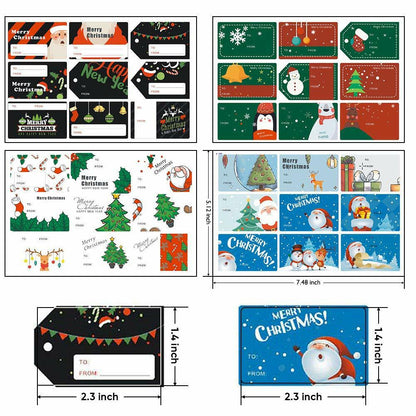 132 PCS Christmas Tags Stickers Santa Snowmen Xmas Tree Deer Labels