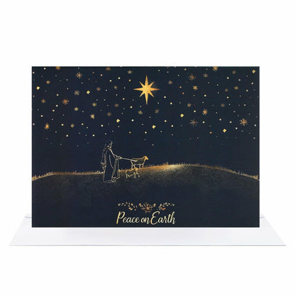 CareGifts Religious Christmas Card Gold Foil Peace on Earth 6x8 Inch 1 PC