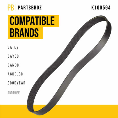 PartsBroz K060598 Micro-V Serpentine Drive Belt Compatible with Gates Black