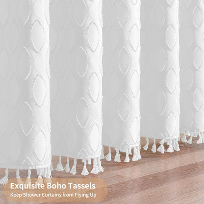 QiyI White Small Stall Shower Curtain Tassel Tufted Geometric 36x72 Inch