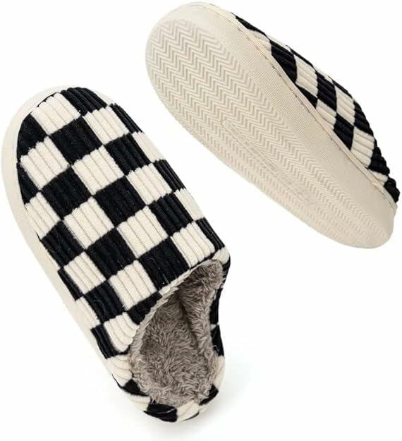 kissxiaoya Unisex Plaid Memory Foam House Slippers Black Size 6.5-7