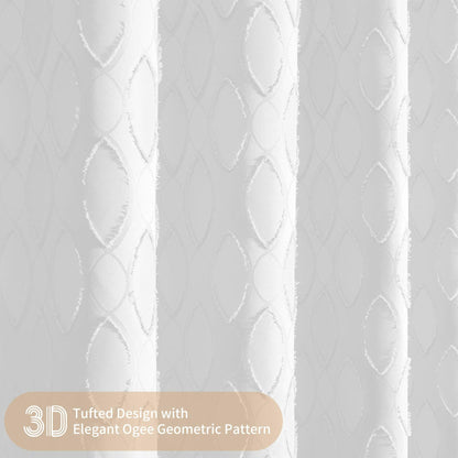 QiyI White Small Stall Shower Curtain Tassel Tufted Geometric 36x72 Inch
