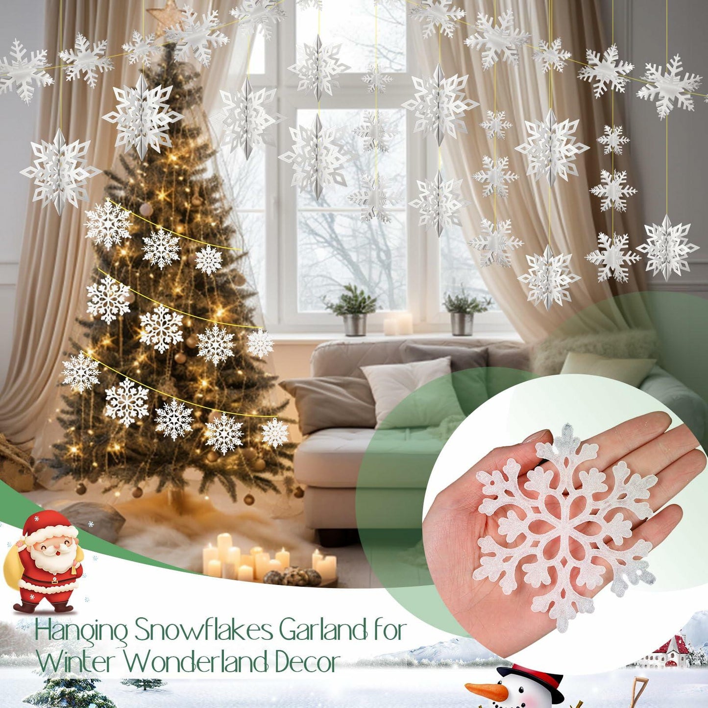 Fullhawl 3D Snowflake Christmas Ornaments Set 12 Pcs Silver Decoration