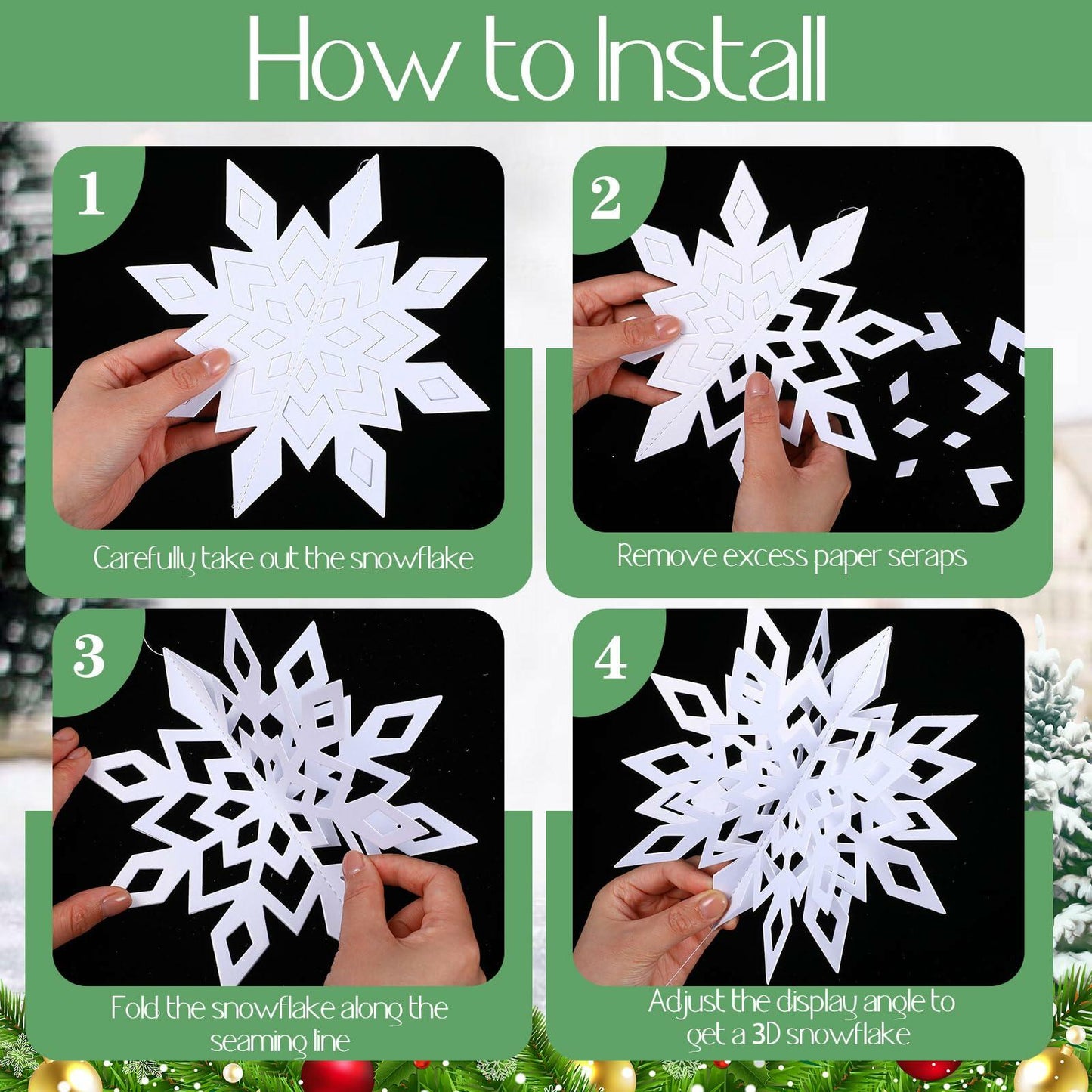 Fullhawl 3D Snowflake Christmas Ornaments Set 12 Pcs Silver Decoration