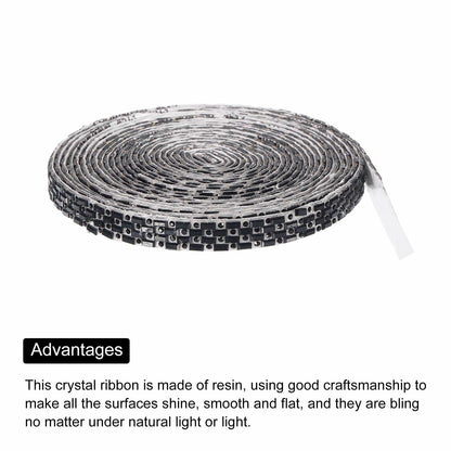 MECCANIXITY 10mm Self Adhesive Crystal Rhinestone Ribbon 5 Yards Black