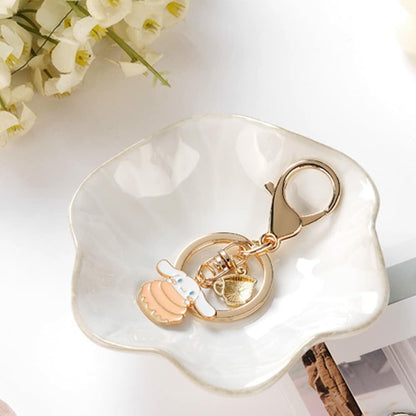 2PCS Lotus Leaf Ring Holder Dish Ceramic Trinket Tray White Light Green