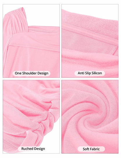 luvamia Womens One Shoulder Ruched Bodycon Dress Pink XL Size 16-18