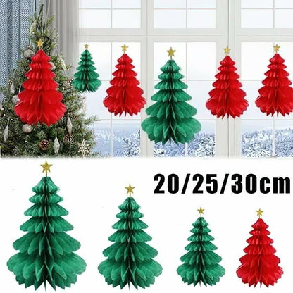 Christmas Tree Honeycomb Paper Pendant Decorations 4 pcs Hanging Ornaments