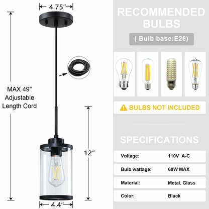 [Like New] RAINLIGHTING 3 Pack Industrial Kitchen Island Pendant Lights Black Clear Grey