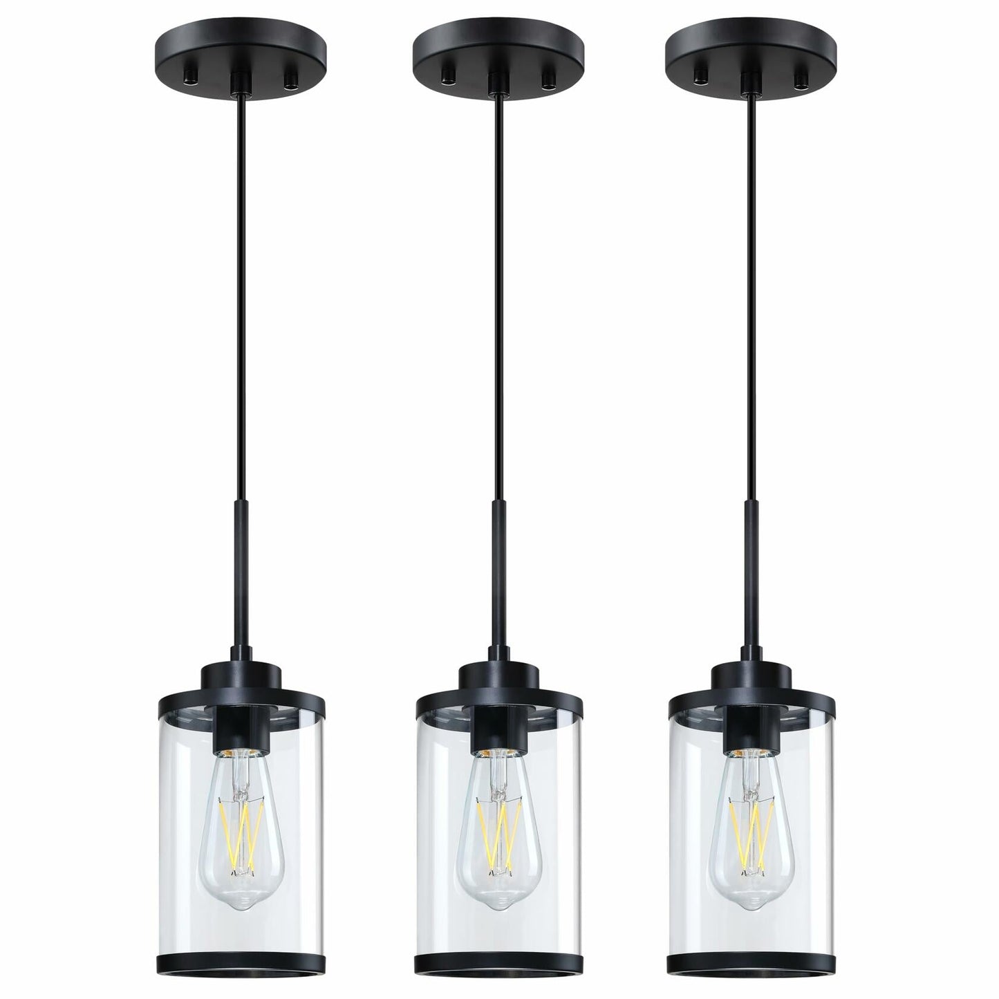 [Like New] RAINLIGHTING 3 Pack Industrial Kitchen Island Pendant Lights Black Clear Grey