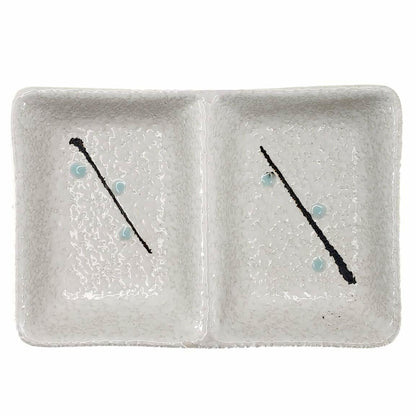 [Like New] Happy Sales HSSD-DBWB4 Dual Sauce Bowls Set of 4 White & Blue Cherry Blossom