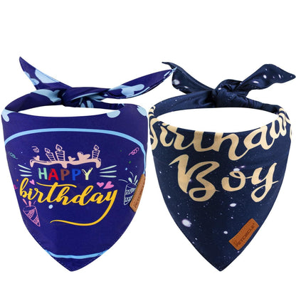 Dog Birthday Party Hats Bandana Double Layer Fabric Large Blue Size L