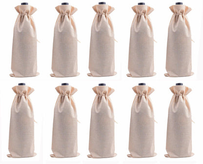 Viamto Burlap Wine Bags Drawstring Lining Beige 15x35cm 10pcs