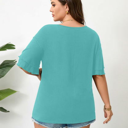 RWJ Women's Casual 3/4 Sleeve Crewneck Top Light Cyan Size L