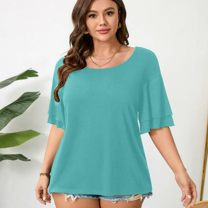 RWJ Women's Casual 3/4 Sleeve Crewneck Top Light Cyan Size L
