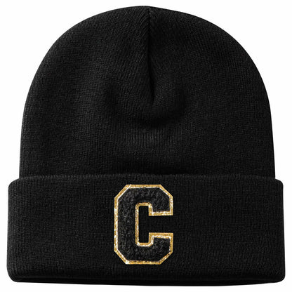 Lightbird Initials Beanie Winter Hat Black for Women Teens