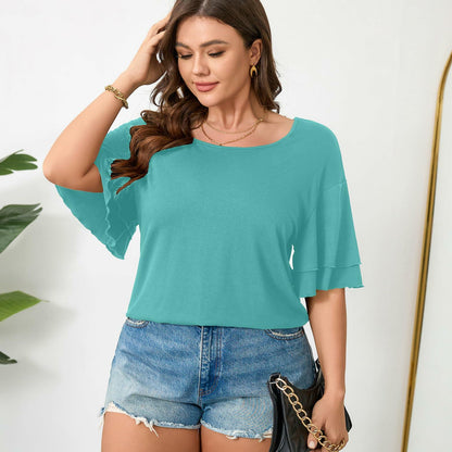 RWJ Women's Casual 3/4 Sleeve Crewneck Top Light Cyan Size L