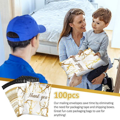 100 Pack Poly Mailers 10x13 Marble White Self Seal Shipping Bags