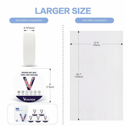 vuacepe Disposable Compressed Bath Towels Cotton Soft 27.5x55.1in 5 Pack