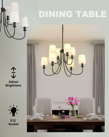 Mieloxiy 8 Light Modern Black Metal Linen Chandelier E12 Bulbs Not Included