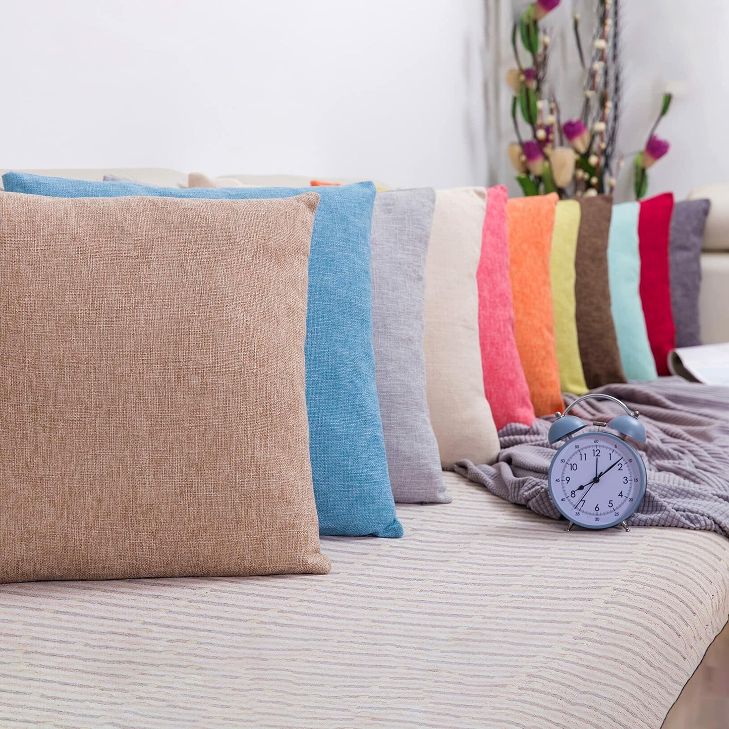 Jepeak Linen Throw Pillow Covers 20x20 Inch Butter Beige 2 Pack
