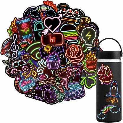 Neon Waterproof Vinyl Stickers Pack 50pcs Multicolor for Laptop Water Bottle