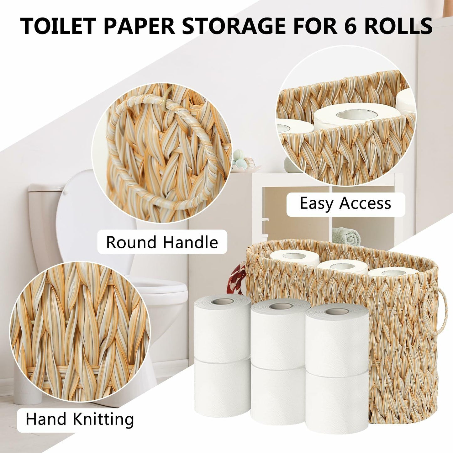 ELINZINE Toilet Paper Holder & Storage Basket for 6 Mega Rolls Grey 1 Pack