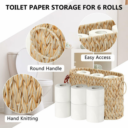 ELINZINE Toilet Paper Storage Holder for 6 Mega Rolls Bathroom Basket Buttermilk
