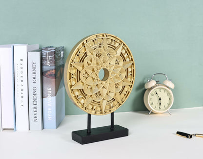 Geometric Mandala Decorative Sculpture Round Art Piece White Elegant Decor
