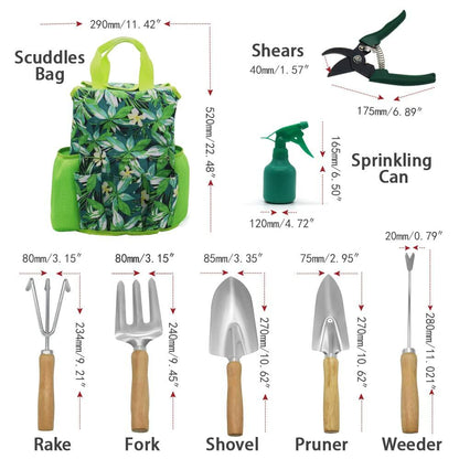 9-Piece Garden Tools Set with Gloves and Colorful Tote - Gardening Kit