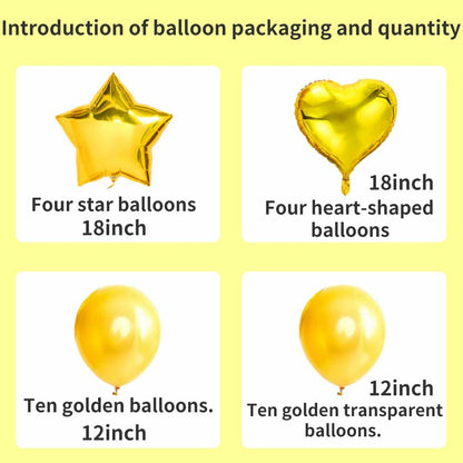 28Pcs Happy Birthday Foil Balloons Star Heart 18" Gold Confetti
