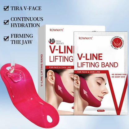 ROWMATE Chin Strap Toning Hydrogel Collagen Mask Hyaluronic Acid Red 10 pcs