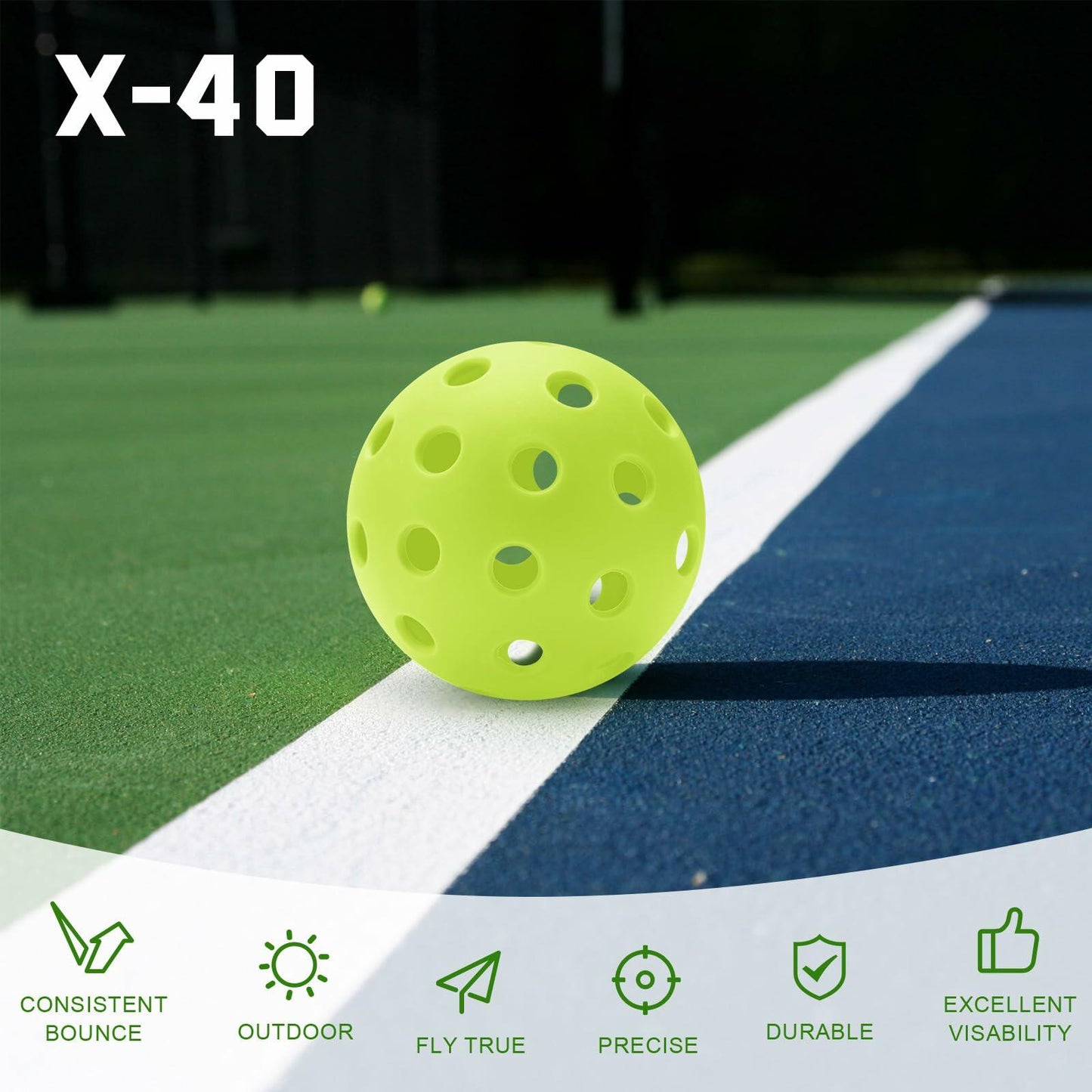 U-pick Pickleball Balls 40 Holes Outdoor Durable High Elasticity 4 Pack Multi