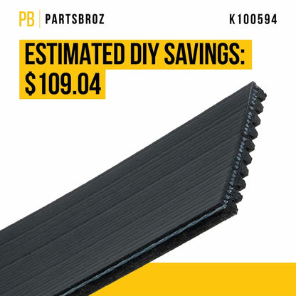 PartsBroz K070763 Micro-V Serpentine Drive Belt Compatible with Gates Black