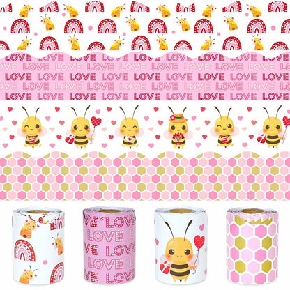 4 Rolls Valentine’s Day Bulletin Board Borders 131Ft Pink Bee Mine Trim