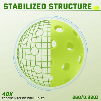 U-pick Pickleball Balls 40 Holes Outdoor Durable High Elasticity 4 Pack Multi