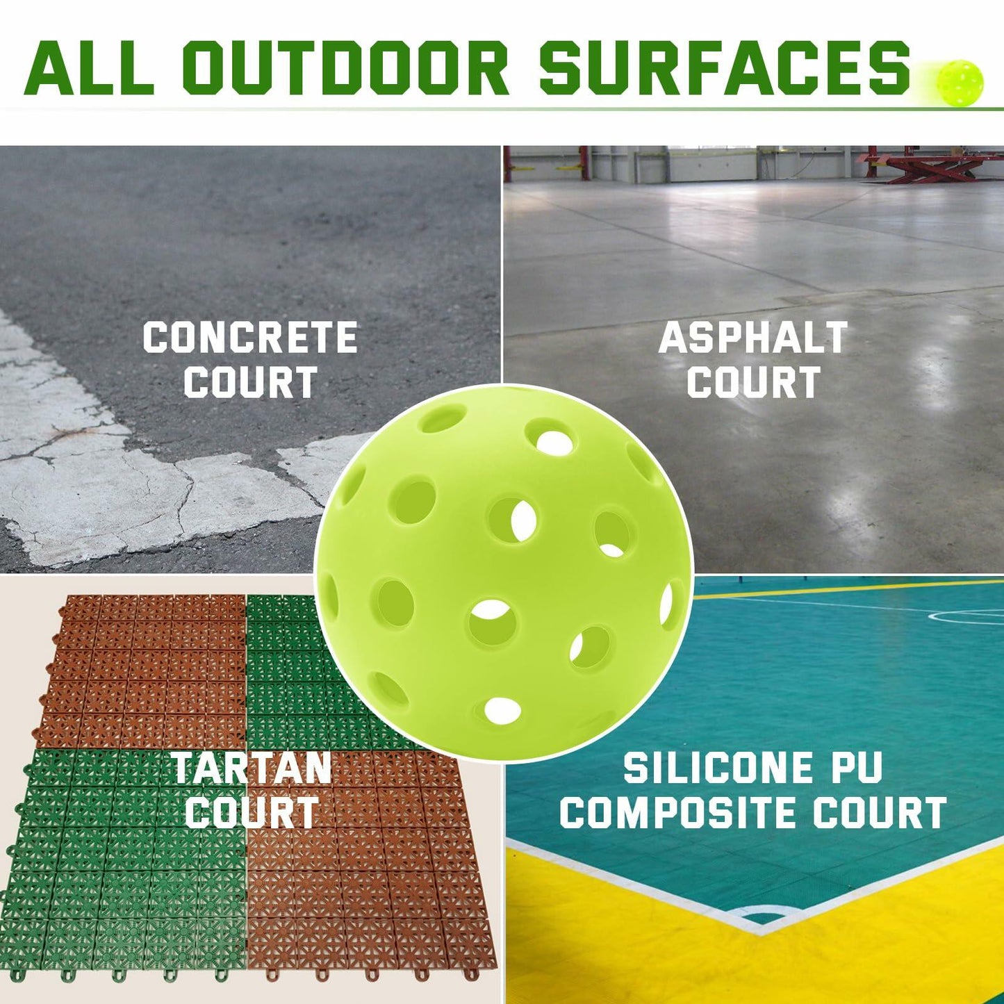 U-pick Pickleball Balls 40 Holes Outdoor Durable High Elasticity 4 Pack Multi