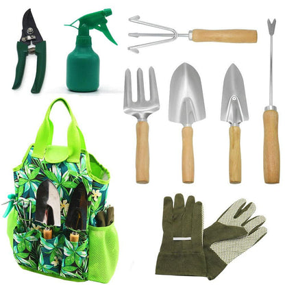 9-Piece Garden Tools Set with Gloves and Colorful Tote - Gardening Kit