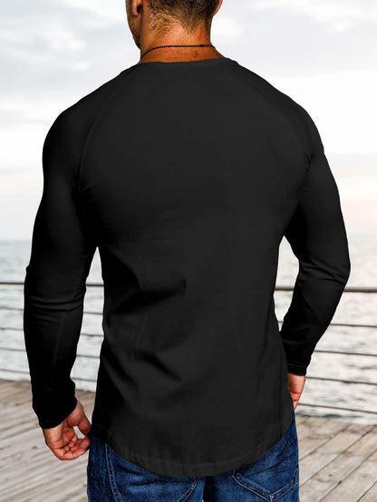 Comdecevis Men's Gym Workout Athletic Long Sleeve T-Shirt Black XL