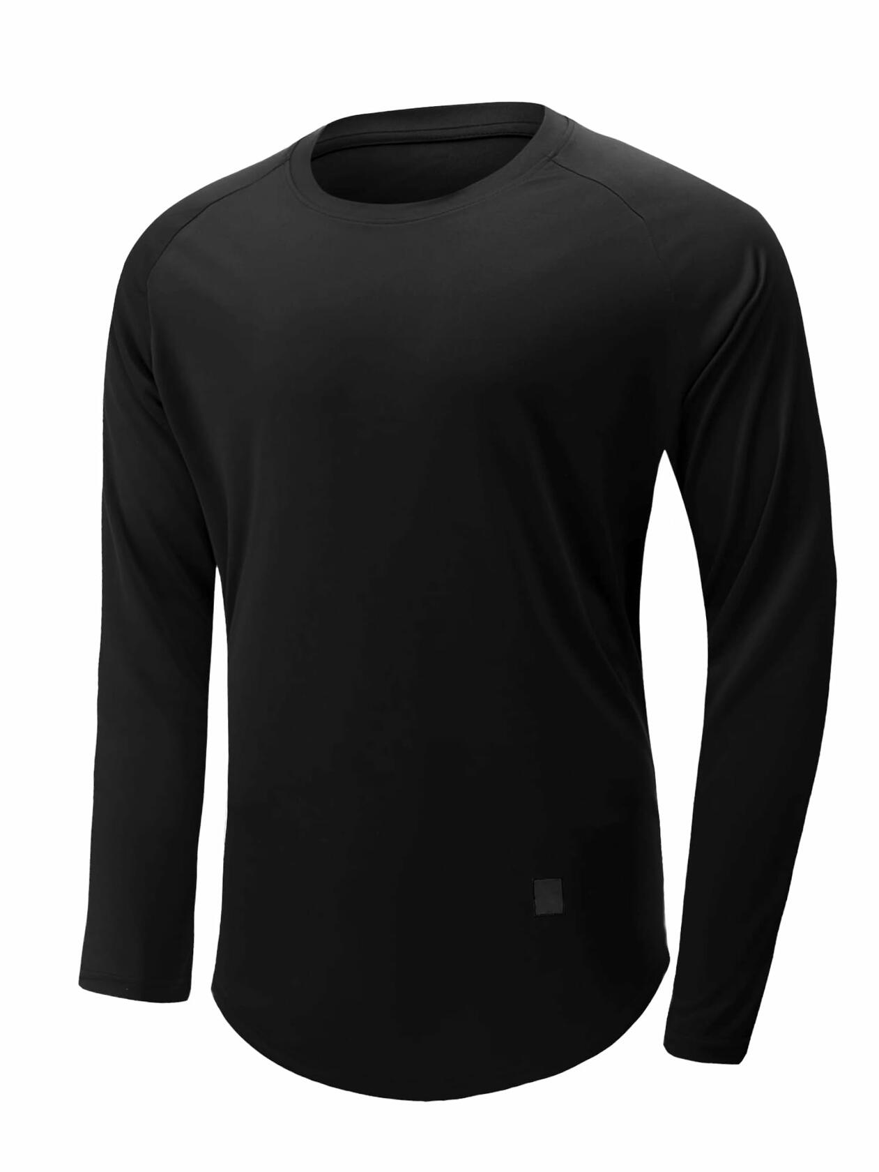 Comdecevis Men's Gym Workout Athletic Long Sleeve T-Shirt Black XL