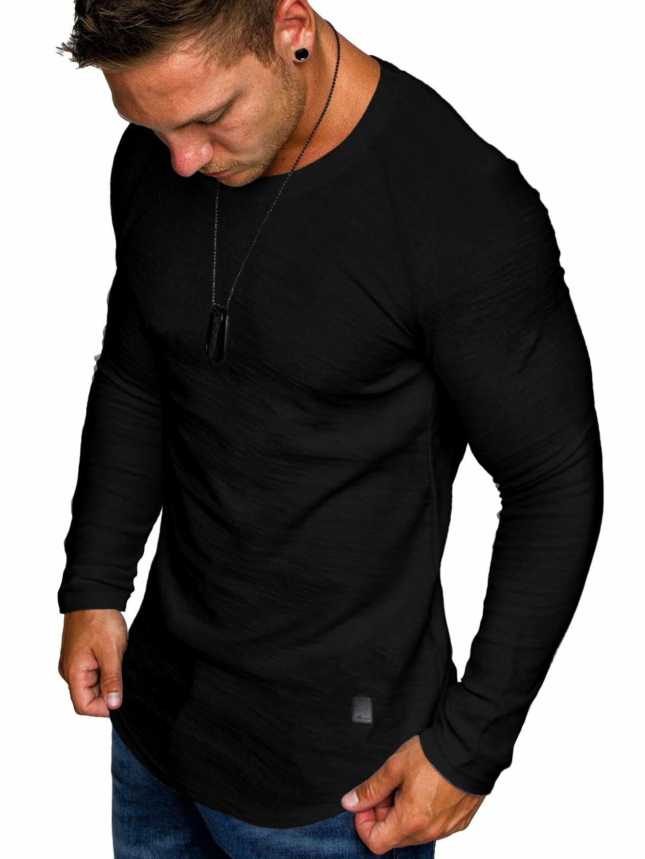 Comdecevis Men's Gym Workout Athletic Long Sleeve T-Shirt Black XL