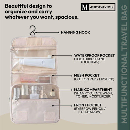 MARIA'S ESSENTIAL Makeup Bag Dual Facial Brush Medium Travel Organizer