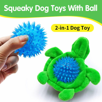 [Like New] Aqezd Turtle Small Dog Squeaky Toy 2-in-1 Plush BPA-Free Rubber Core