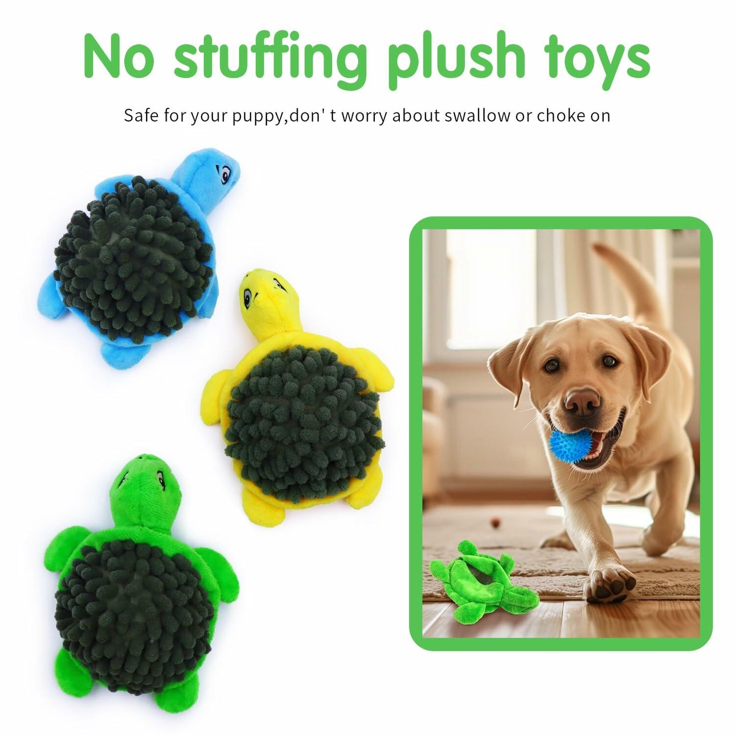 [Like New] Aqezd Turtle Small Dog Squeaky Toy 2-in-1 Plush BPA-Free Rubber Core
