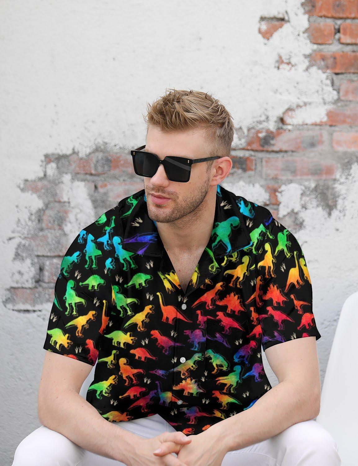 GADZILLE Mens Dinosaur Tie Dye Button Down Shirt Rainbow Size XXXL