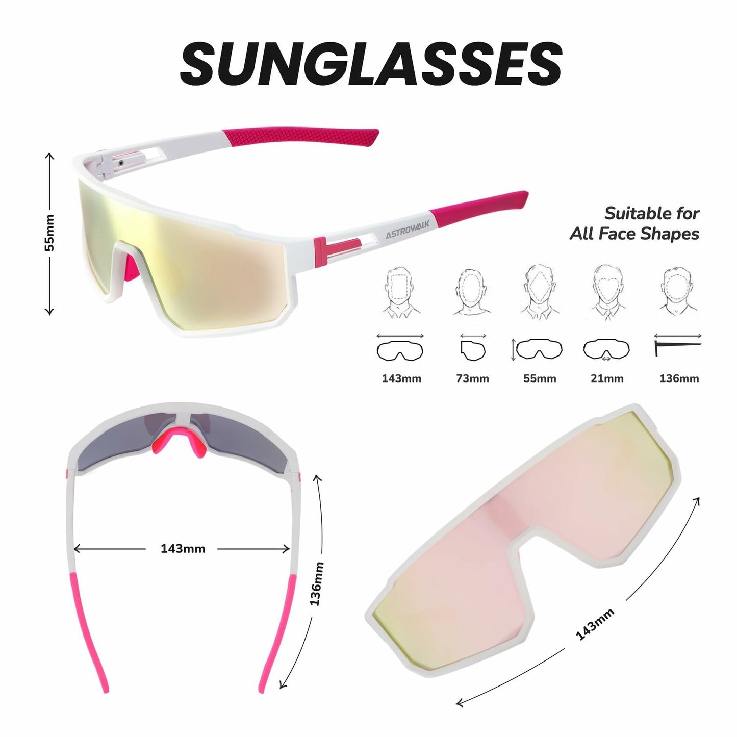 Generic Astrowalk Cycling Goggles UV Protection Multi-Sport Grey