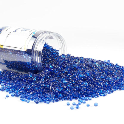 TWINKLING Fire Glass Stones 3-6mm 1lb Jar Cobalt Blue High Luster