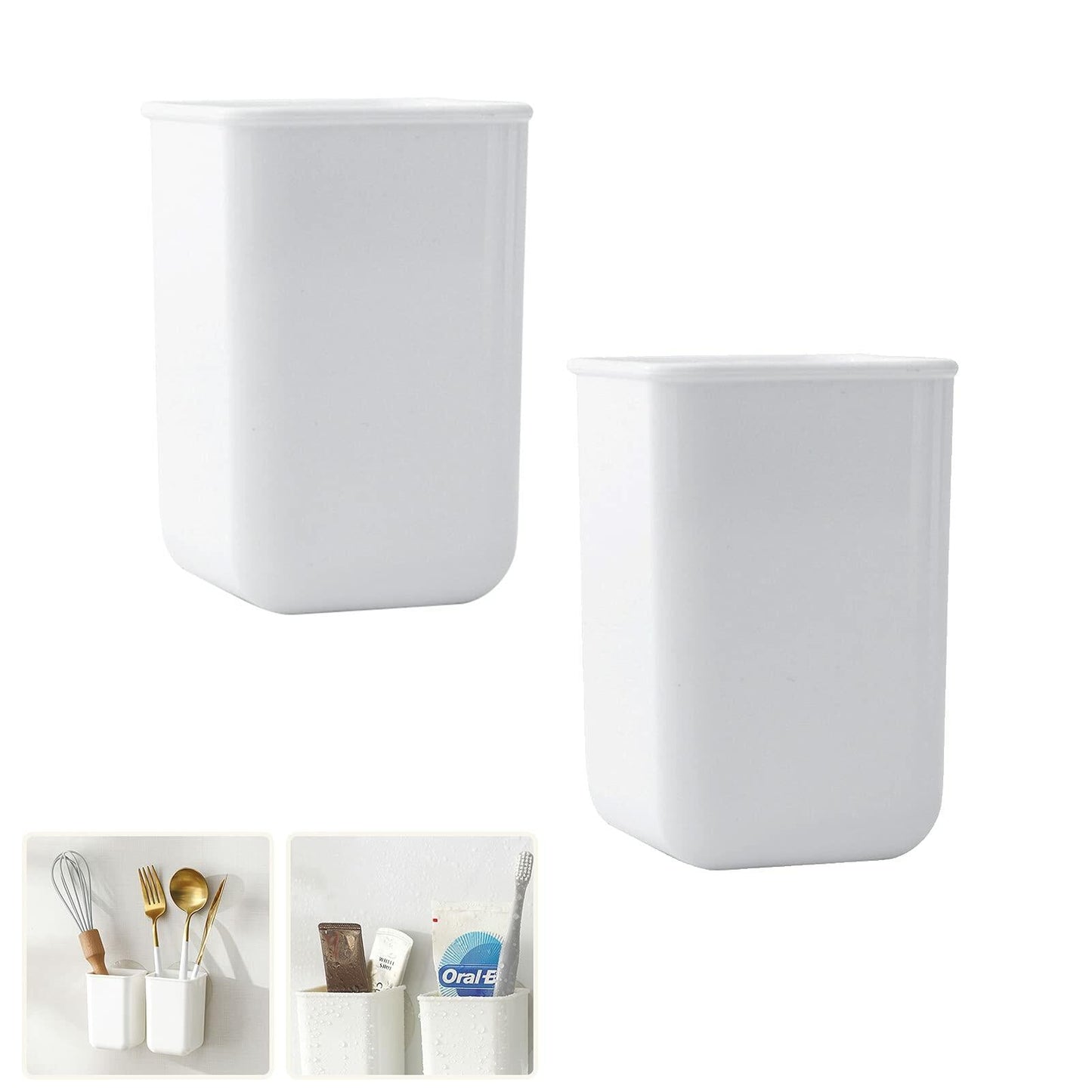 ORIJOYNA 2 Pack Wall Mounted Self-Adhesive Toothbrush Holder White
