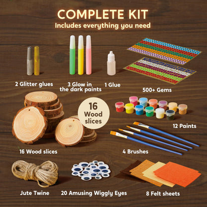 [Like New] Klever Kits Wooden Glow in The Dark Painting Craft Kit Wood Slices